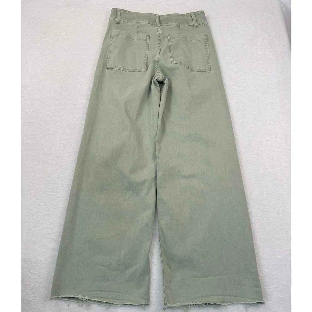 OAT New York Wide Leg‎ Jeans Womens 6 Sage Green High Rise Raw Hem 30x30